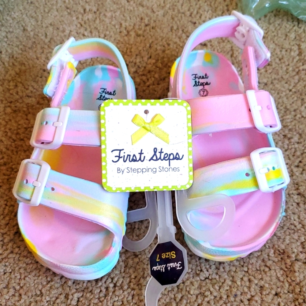 First Steps Rainbow Foam like size 7 toddler shoes.  Brand new with Tag.